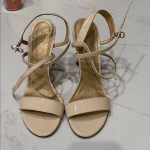 Stuart Weitzman Beige Patent Strappy Heels